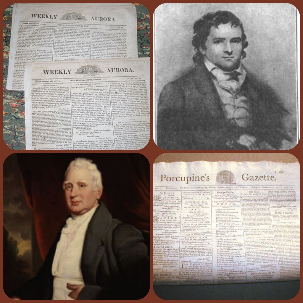 The Weekly Aurora and Editor William Duane, and at botttom, William Cobbett (Peter Porcupine) and the Porcupine Gazette