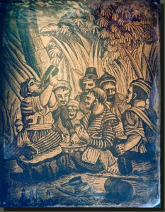 A scene of bayside pirates from the Pirates' Own Book